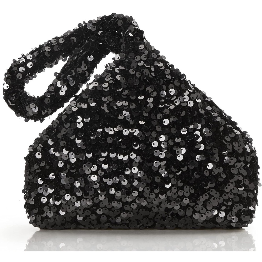 Glamorous Black Sequin Clutch with Crescent Silhouette